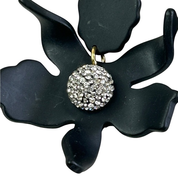 Lele Sadoughi Jet Crystal Lily Earrings Black Pierced Post Signed - Picture 3 of 6